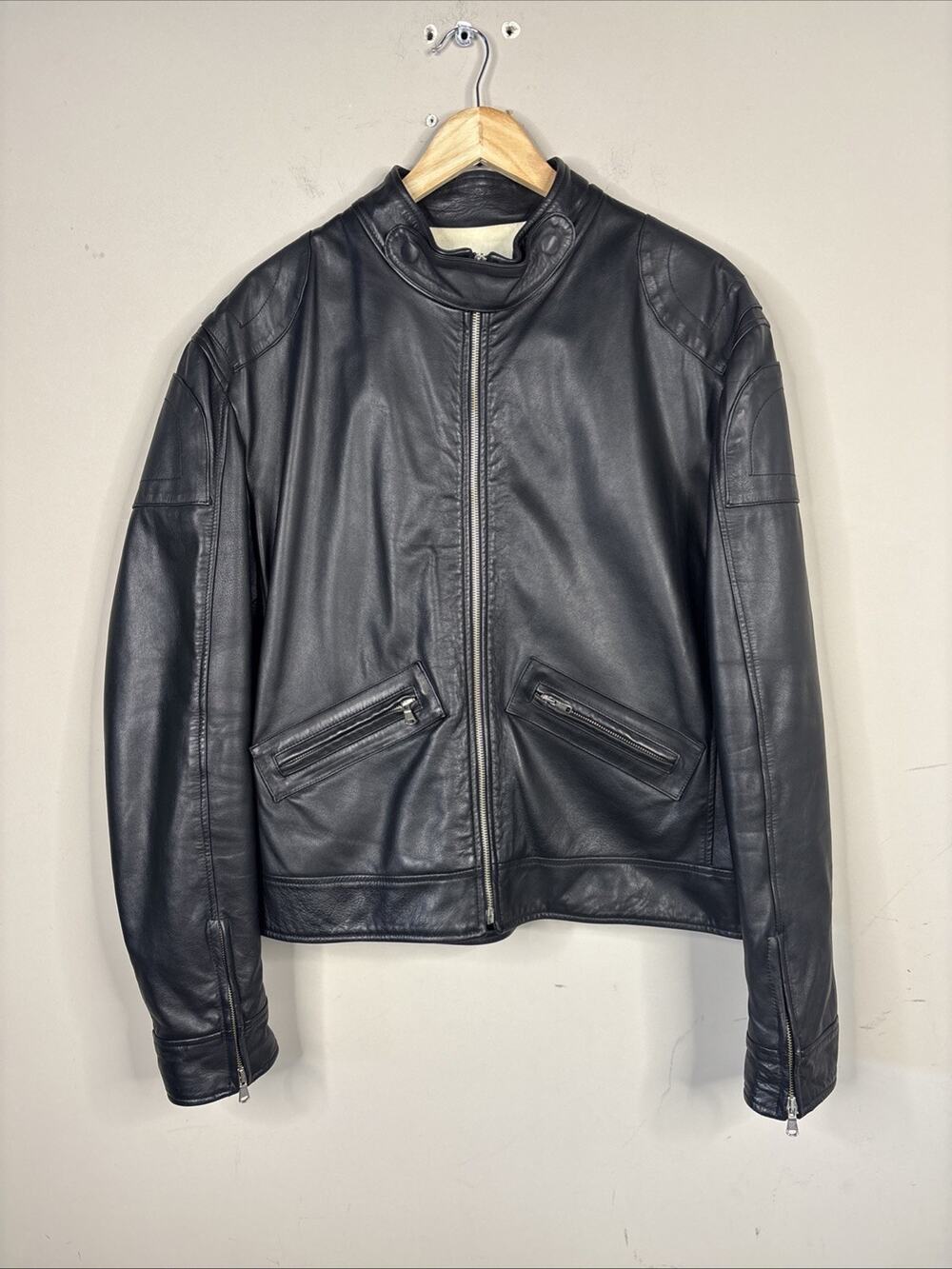leonardo Genuine Leather Made In Italy Mens Biler Jacket Size 54